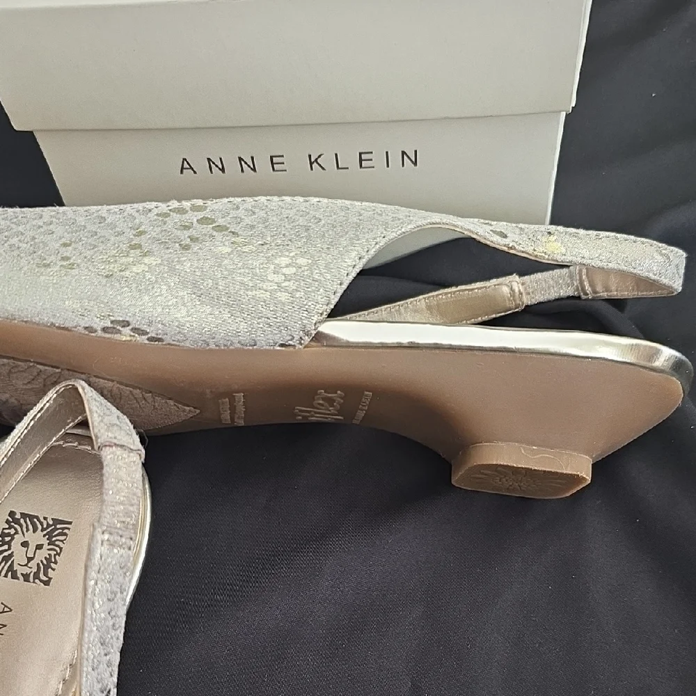 Anne Klein Gold Embellished Slingback Heels